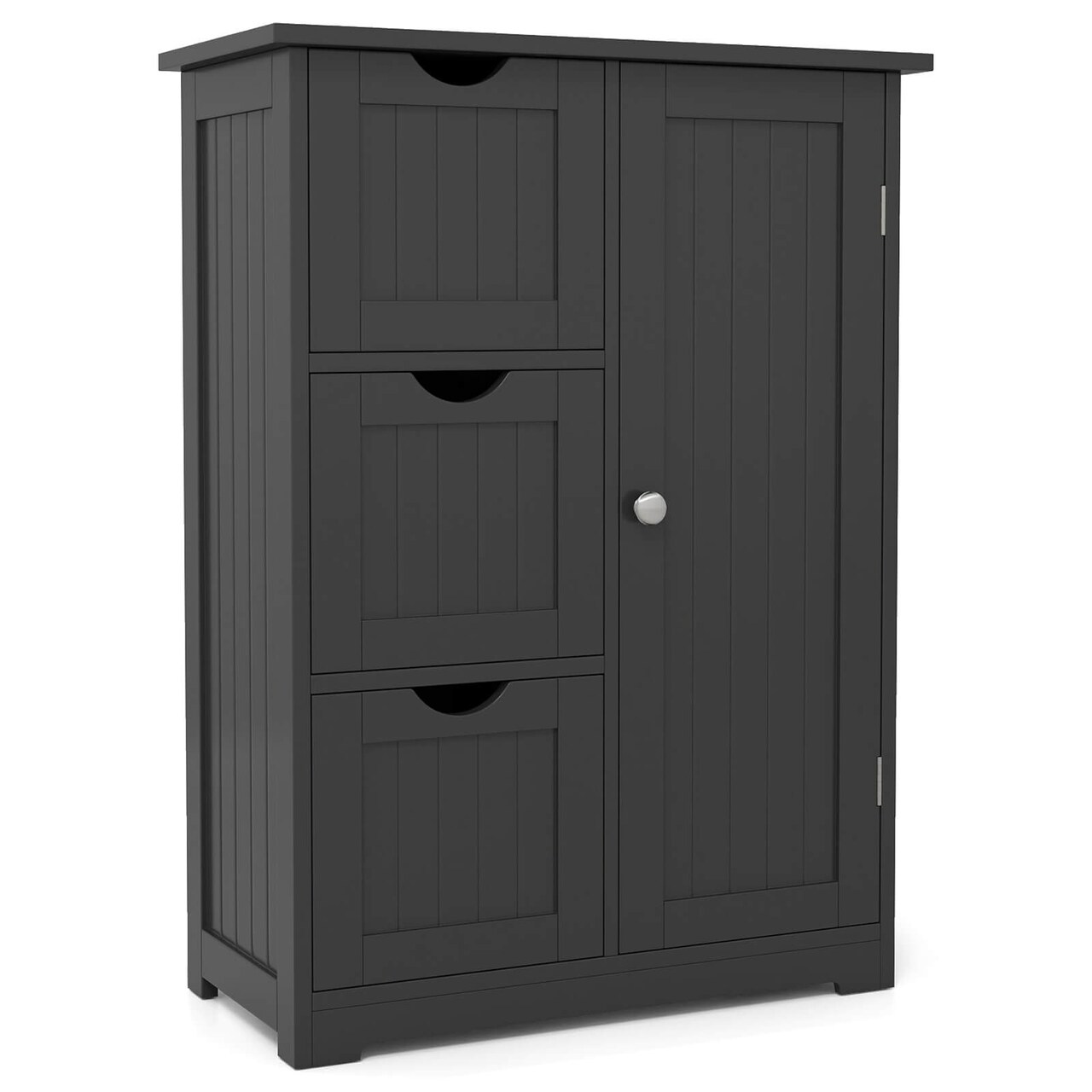 Costway Bathroom Floor Cabinet Side Storage Cabinet with 3 Drawers and 1 Cupboard Grey\ Black